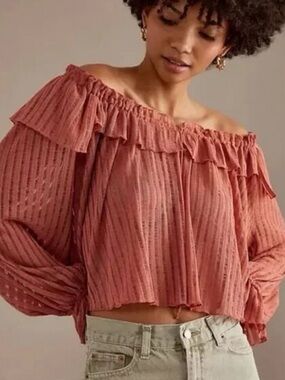 Anthropologie Dusty Rose Off-Shoulder Ruffle Blouse